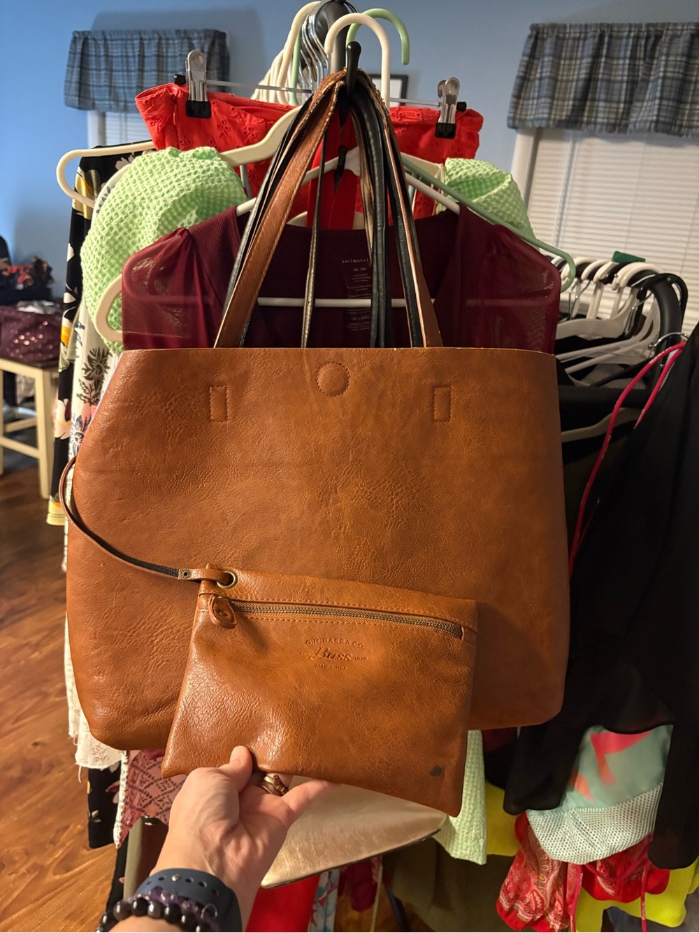 Bass Tan Leather Tote with Detachable Wristlet